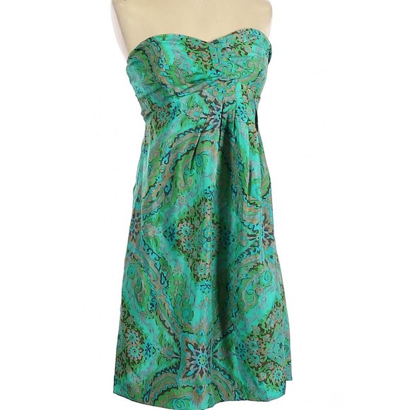 J Crew Size 0 Teal Green Strapless Silk Cocktail Dress - Picture 2 of 6